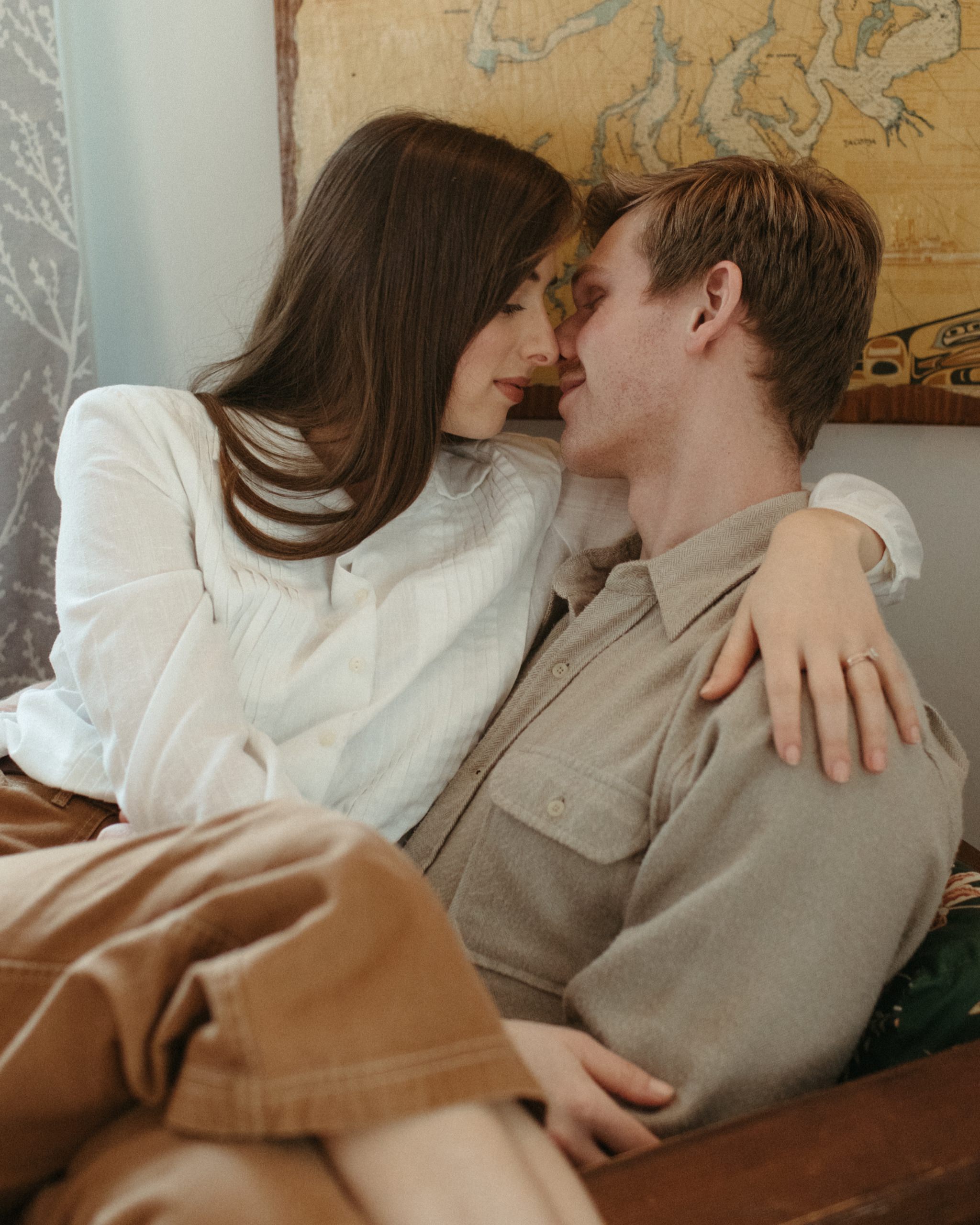 artsy in home engagement photos boone nc