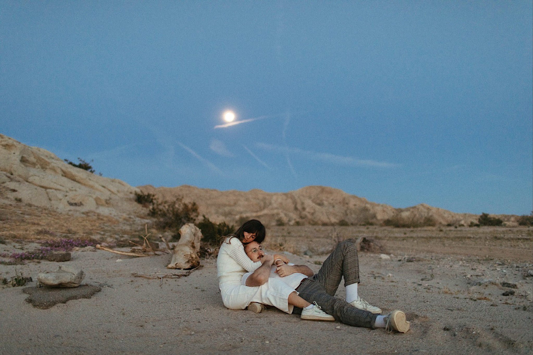 moonlit california desert engagement photos