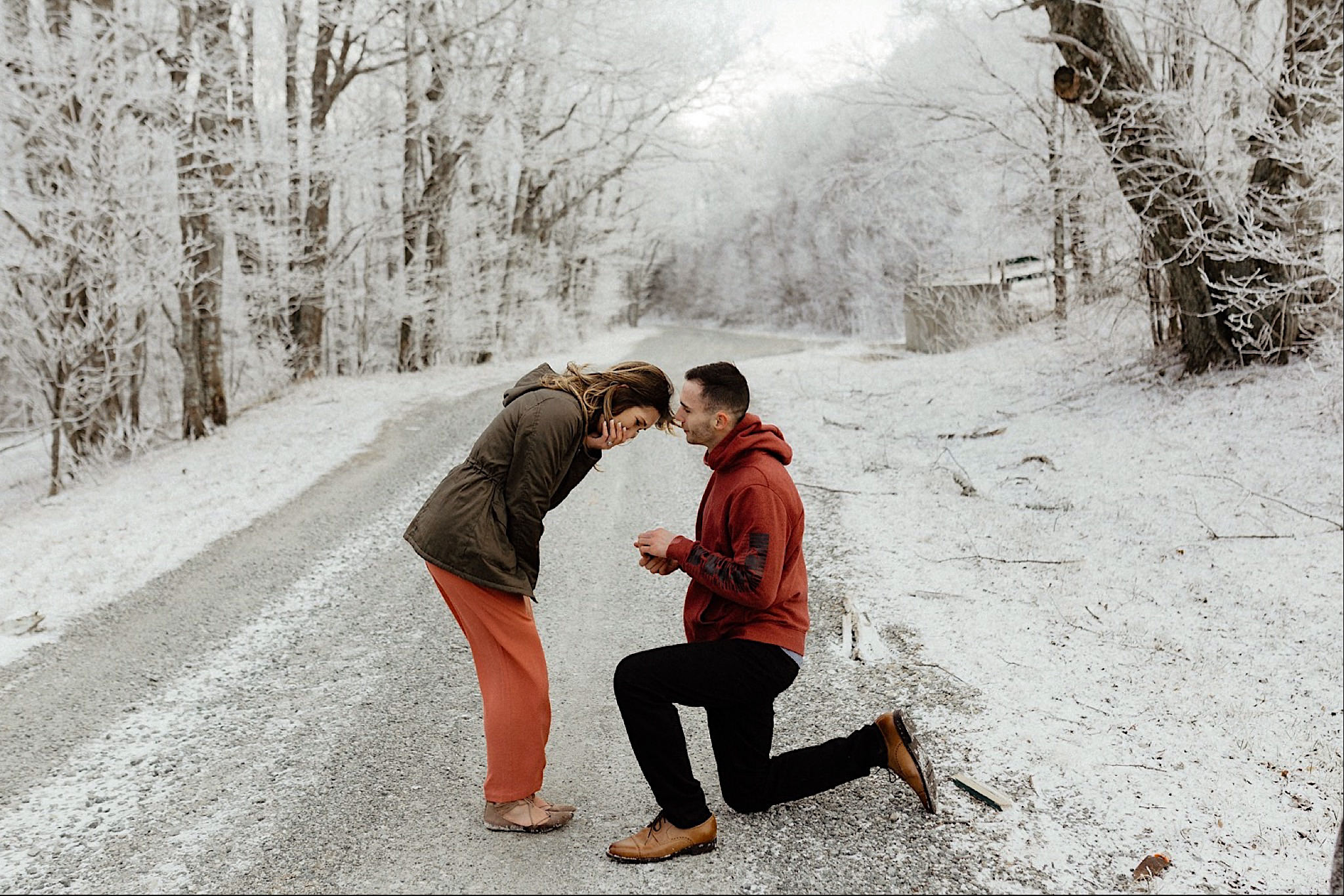 snowy asheville engagement proposal