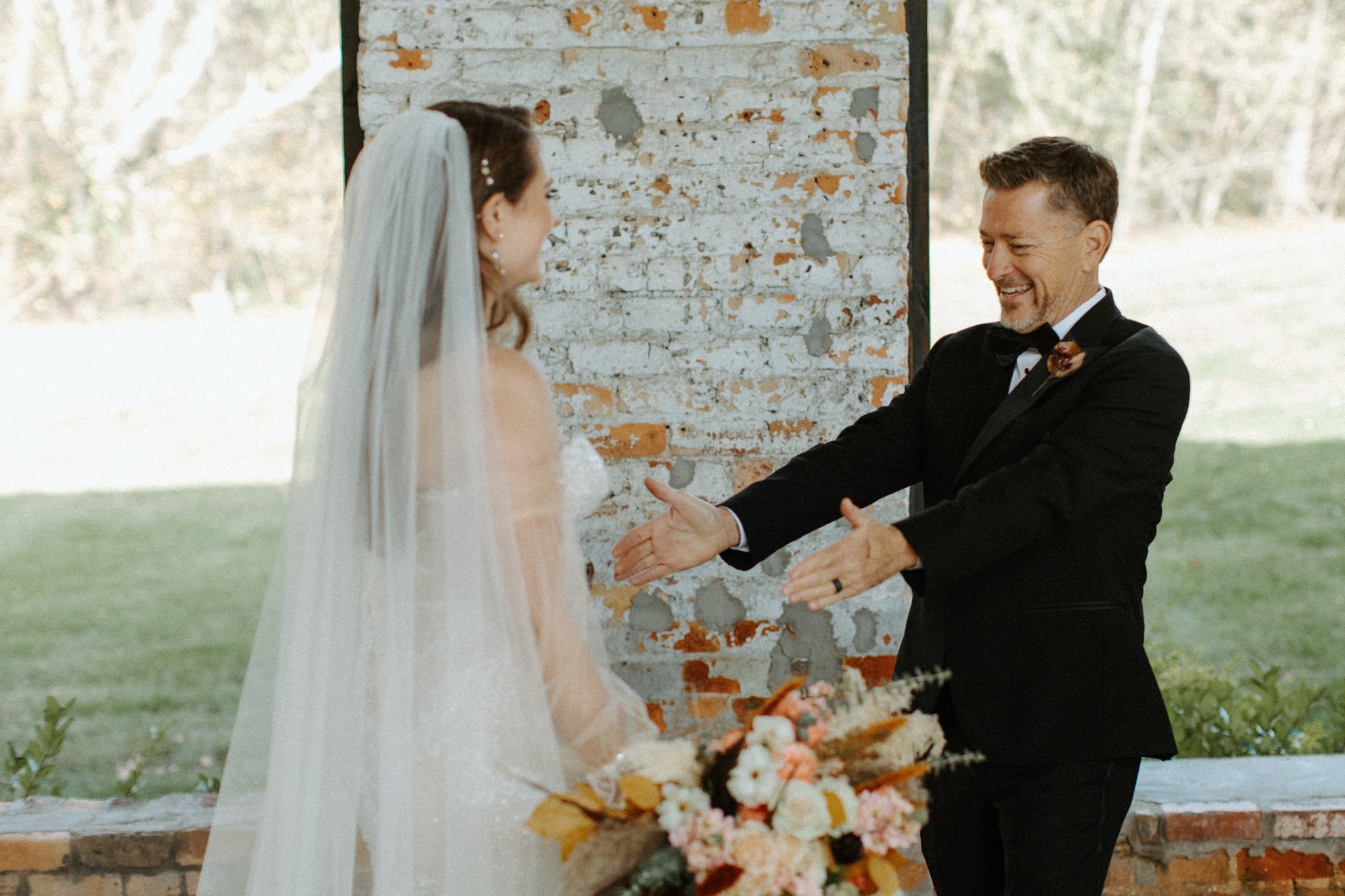 First look with father at Providence Cotton Mill Wedding