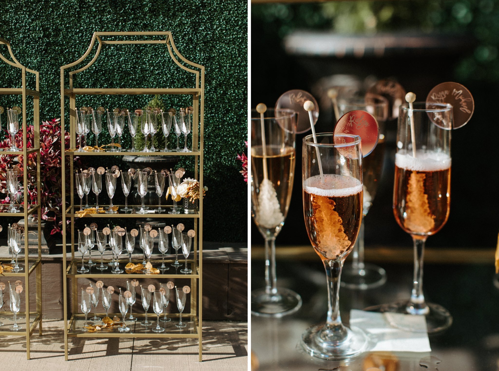 candy rock champagne wedding name cards