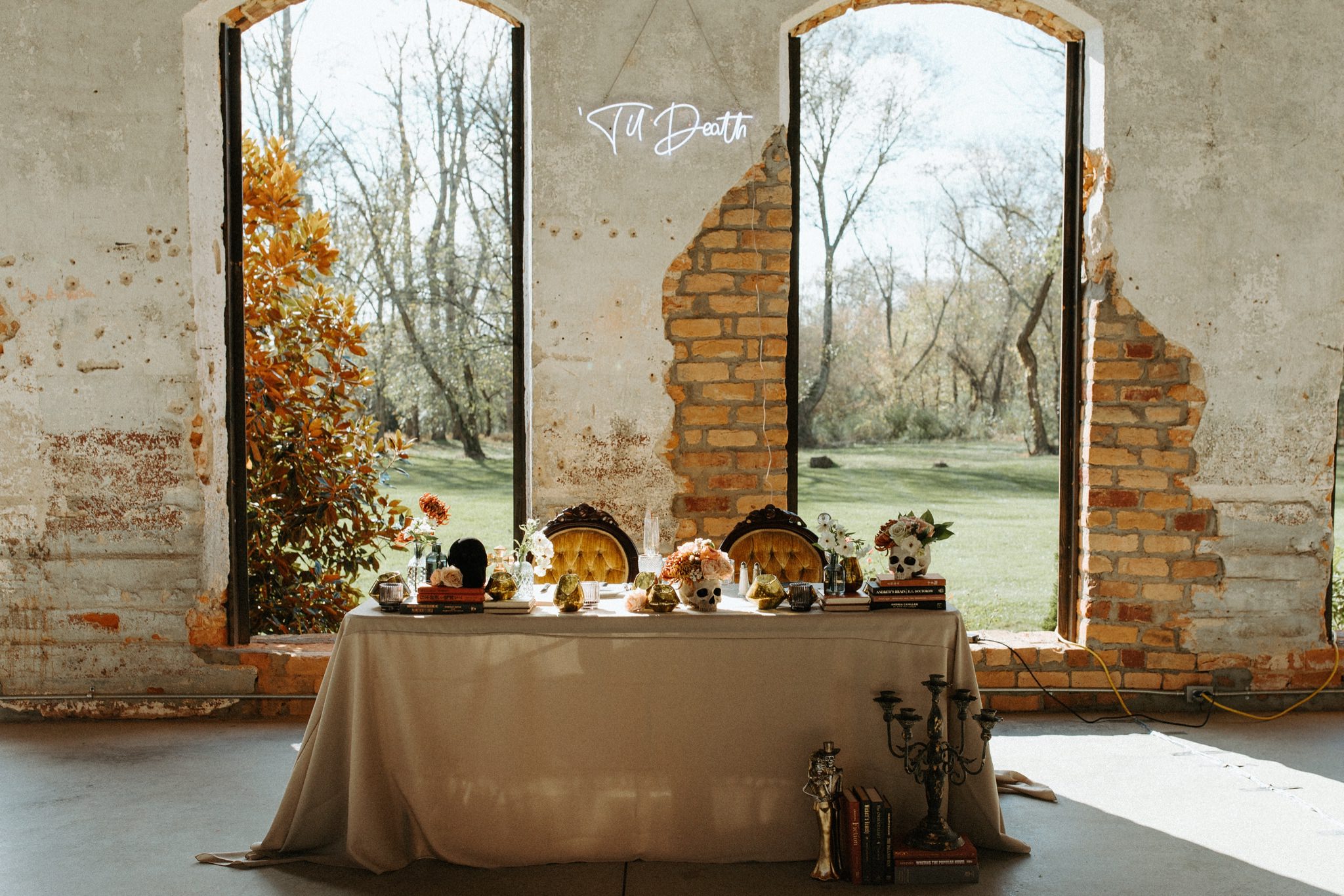 til death neon halloween wedding sign