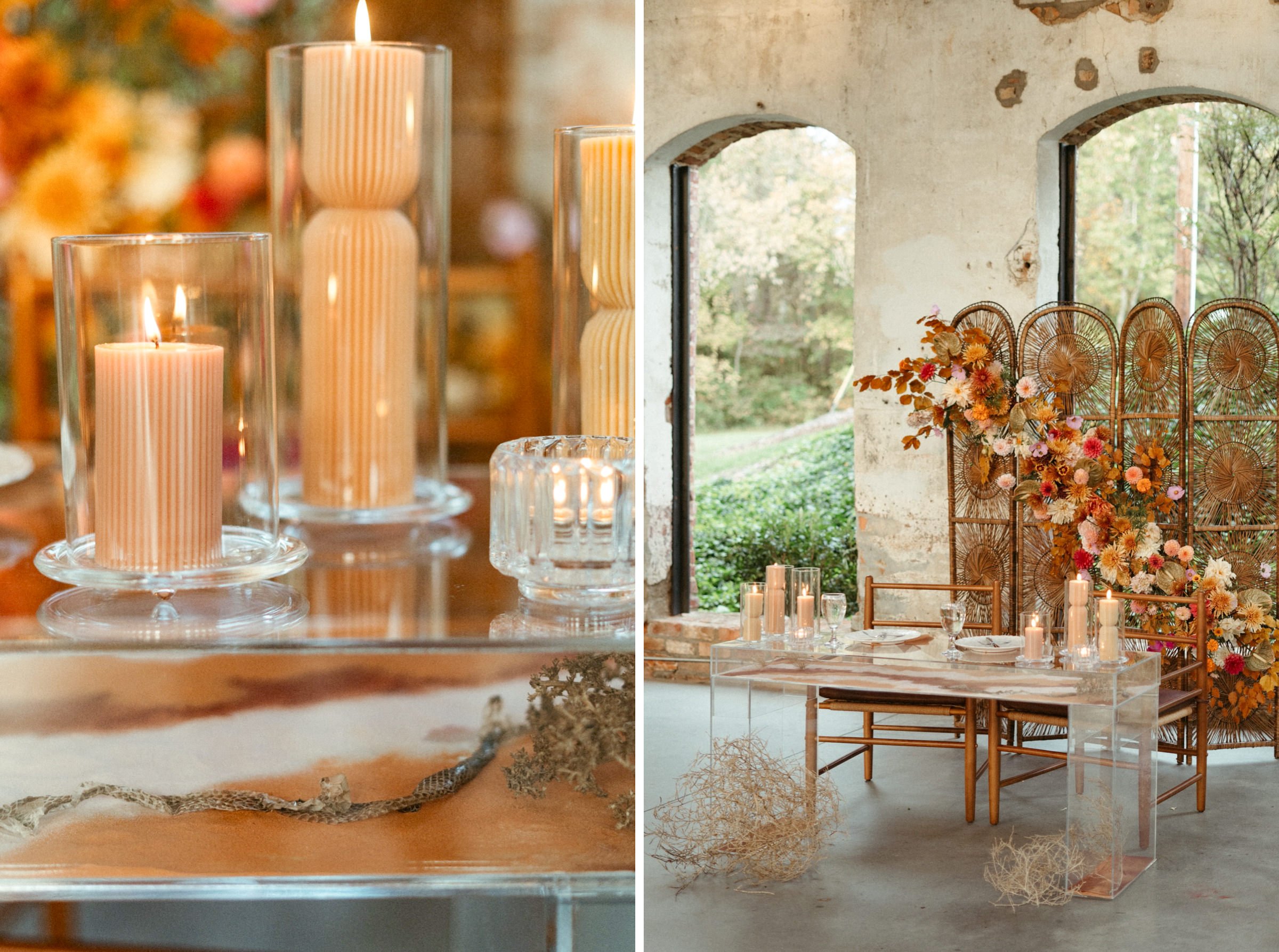 glass table with snake skin wedding table