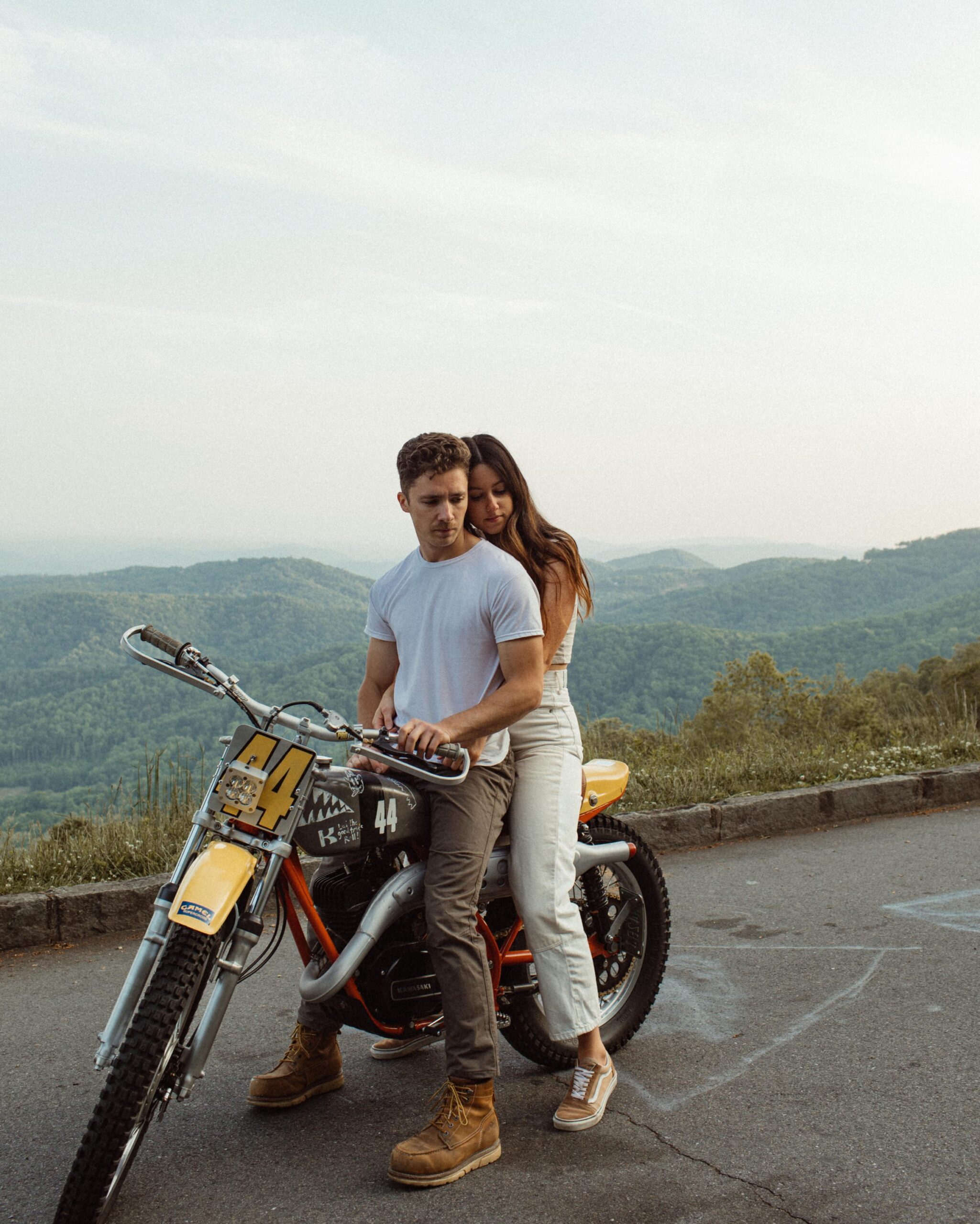 motorcycle engagement photos on blue ridge parkway