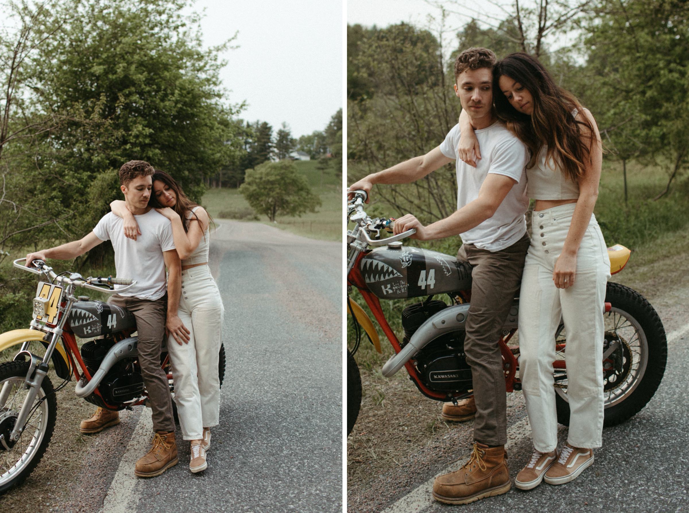 engagement shoot with motorcycle