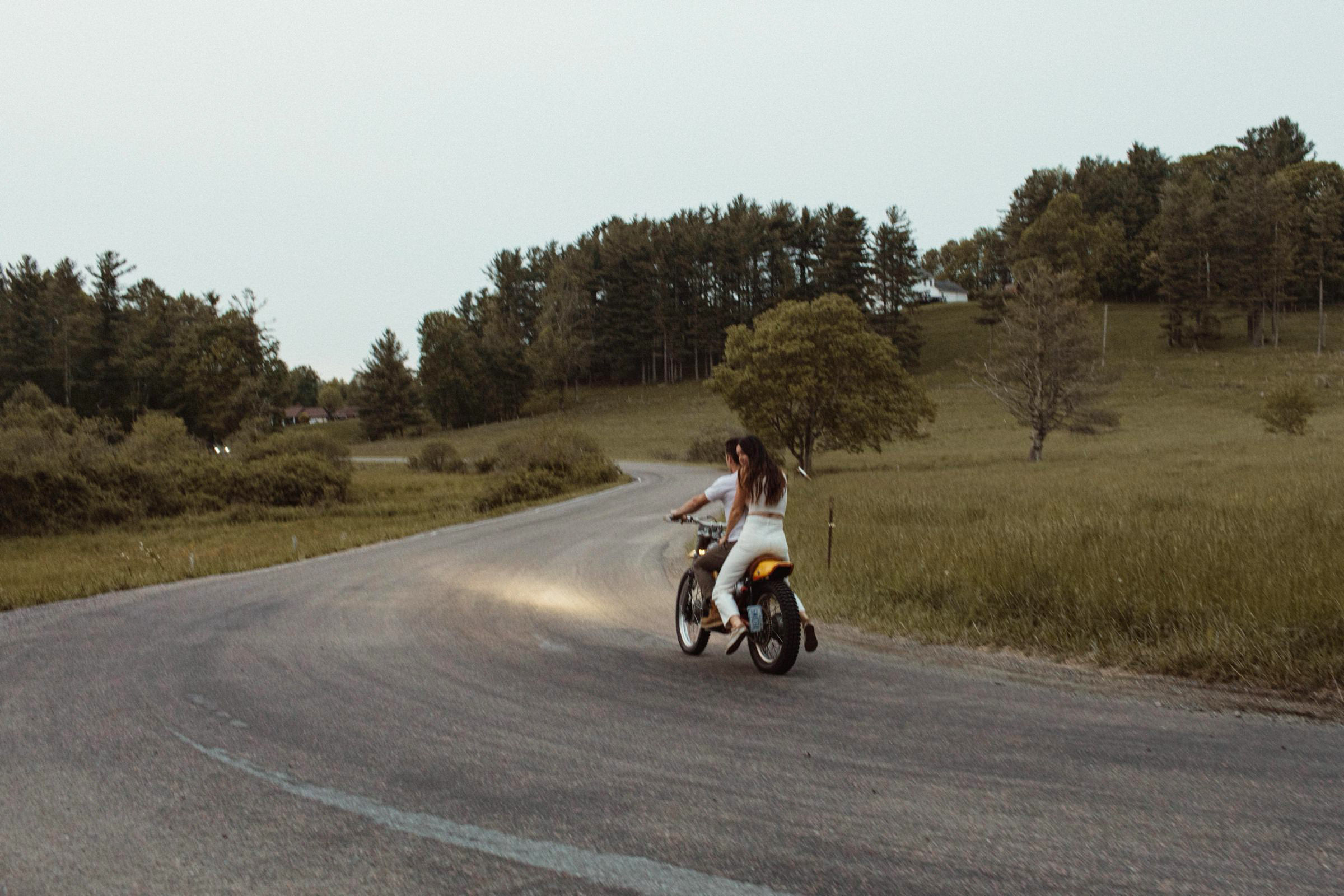 blue ridge parkway engagement shoot with motorcycle