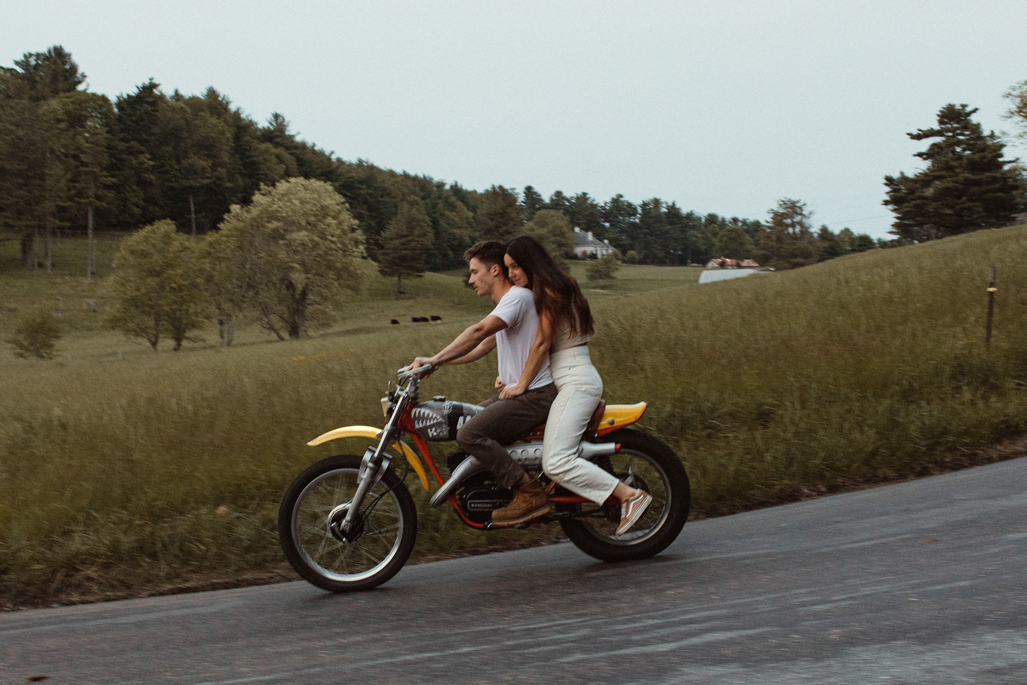 blue ridge parkway engagement session with motorcyclce
