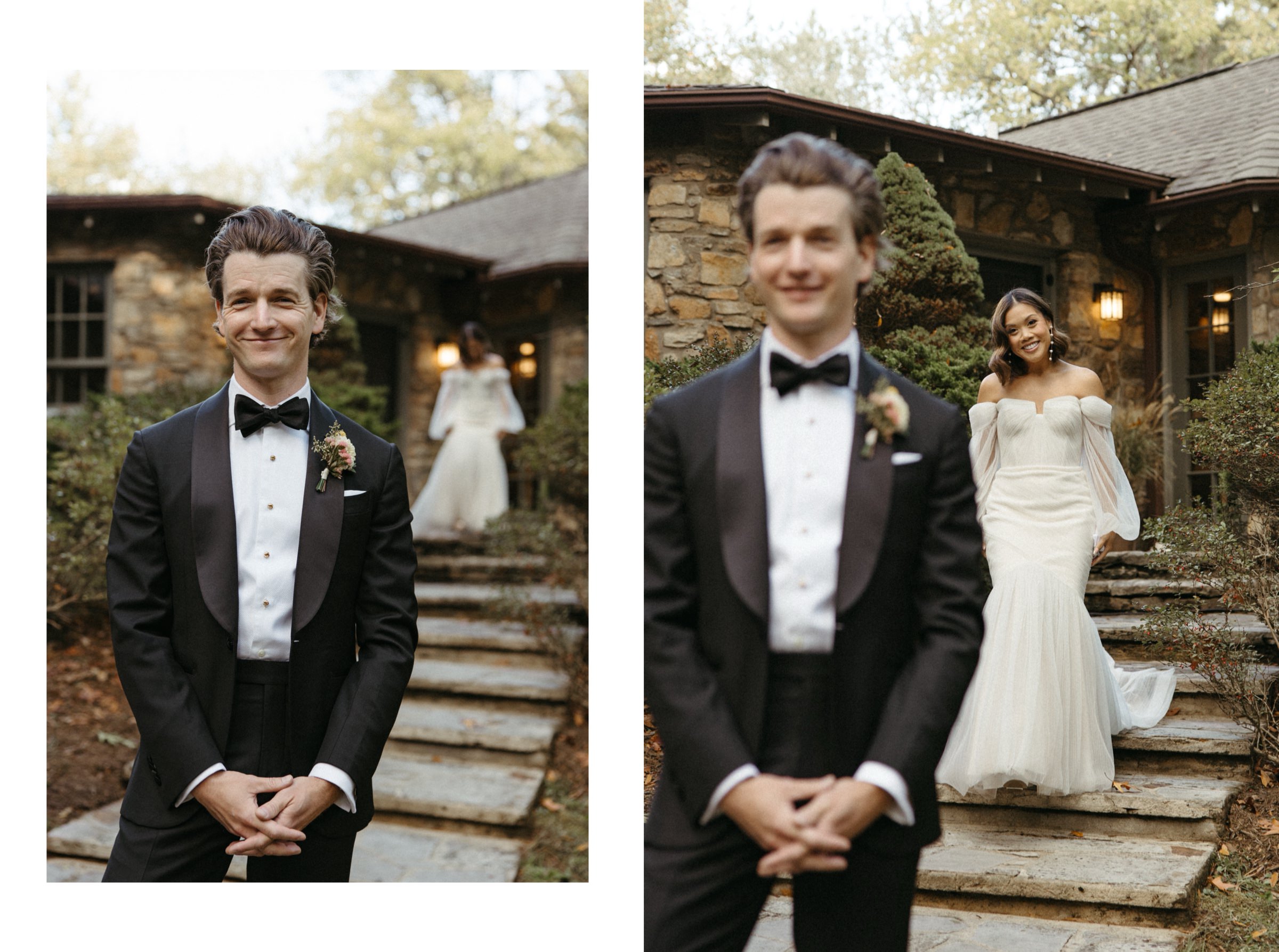 bride and groom first look