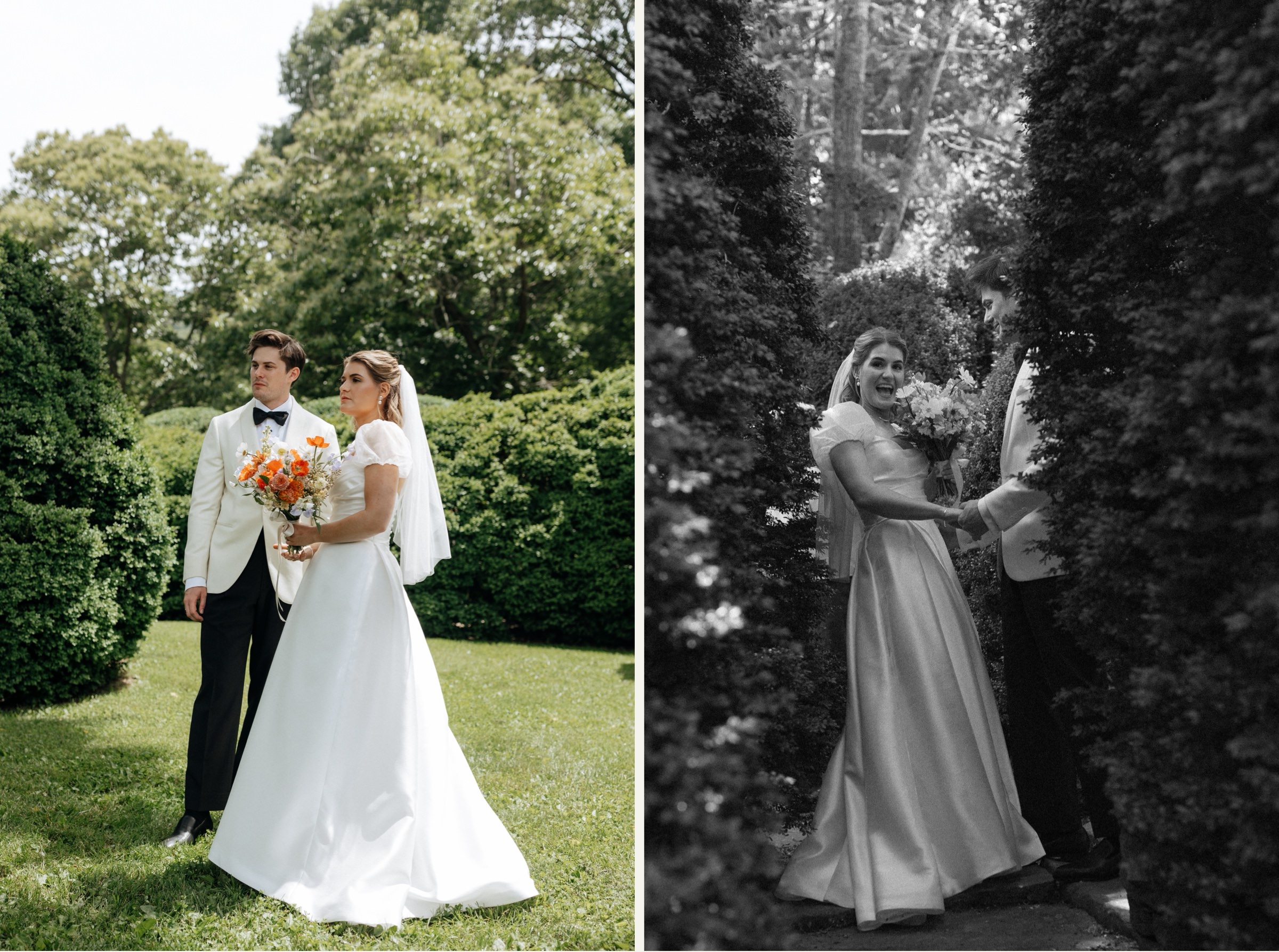 Bride and groom sharing a quiet moment in the gardens of Old Sherrill’s Inn, Asheville, NC