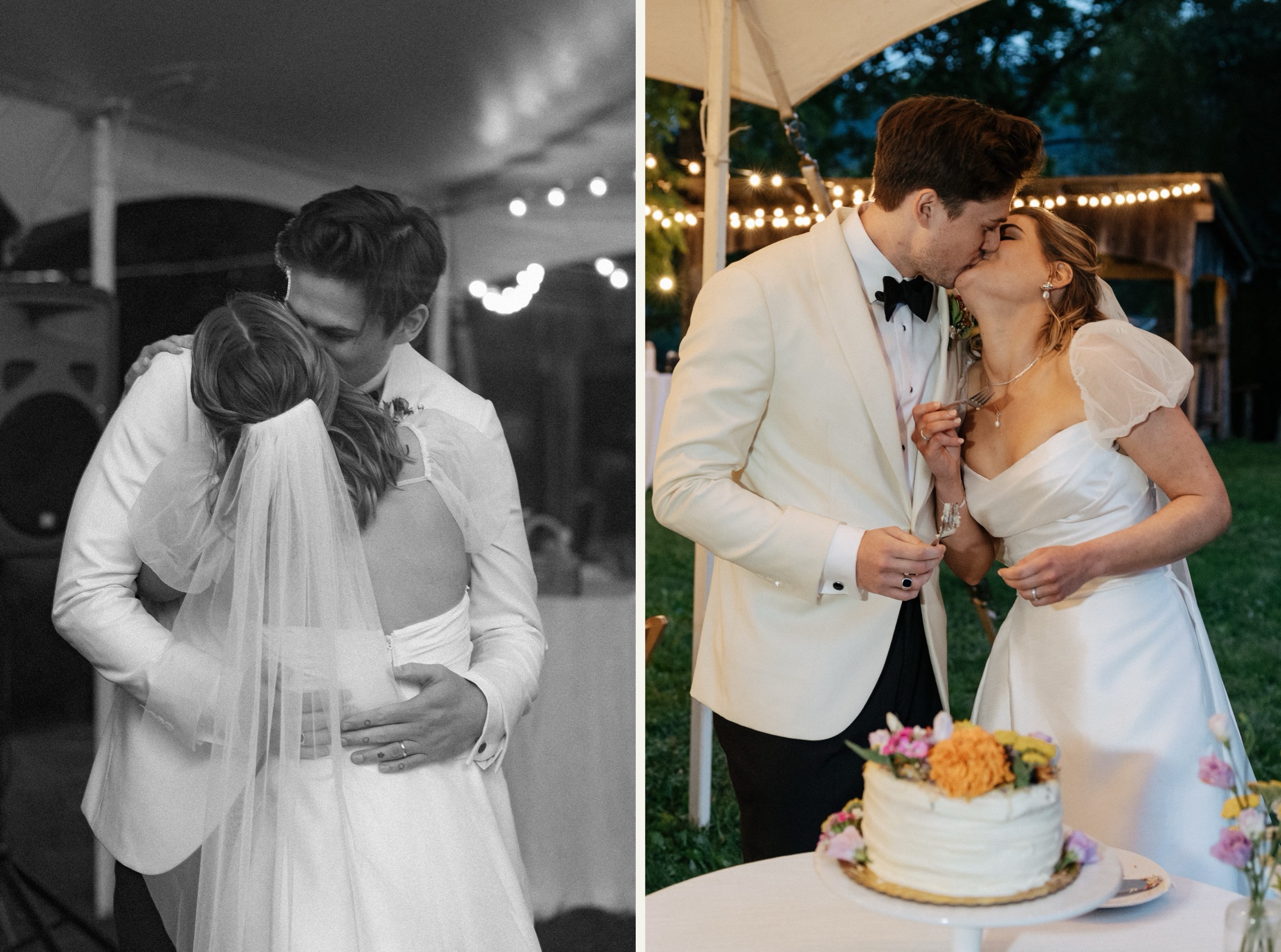 Bride and groom cutting their cake during a heartfelt celebration in Asheville
