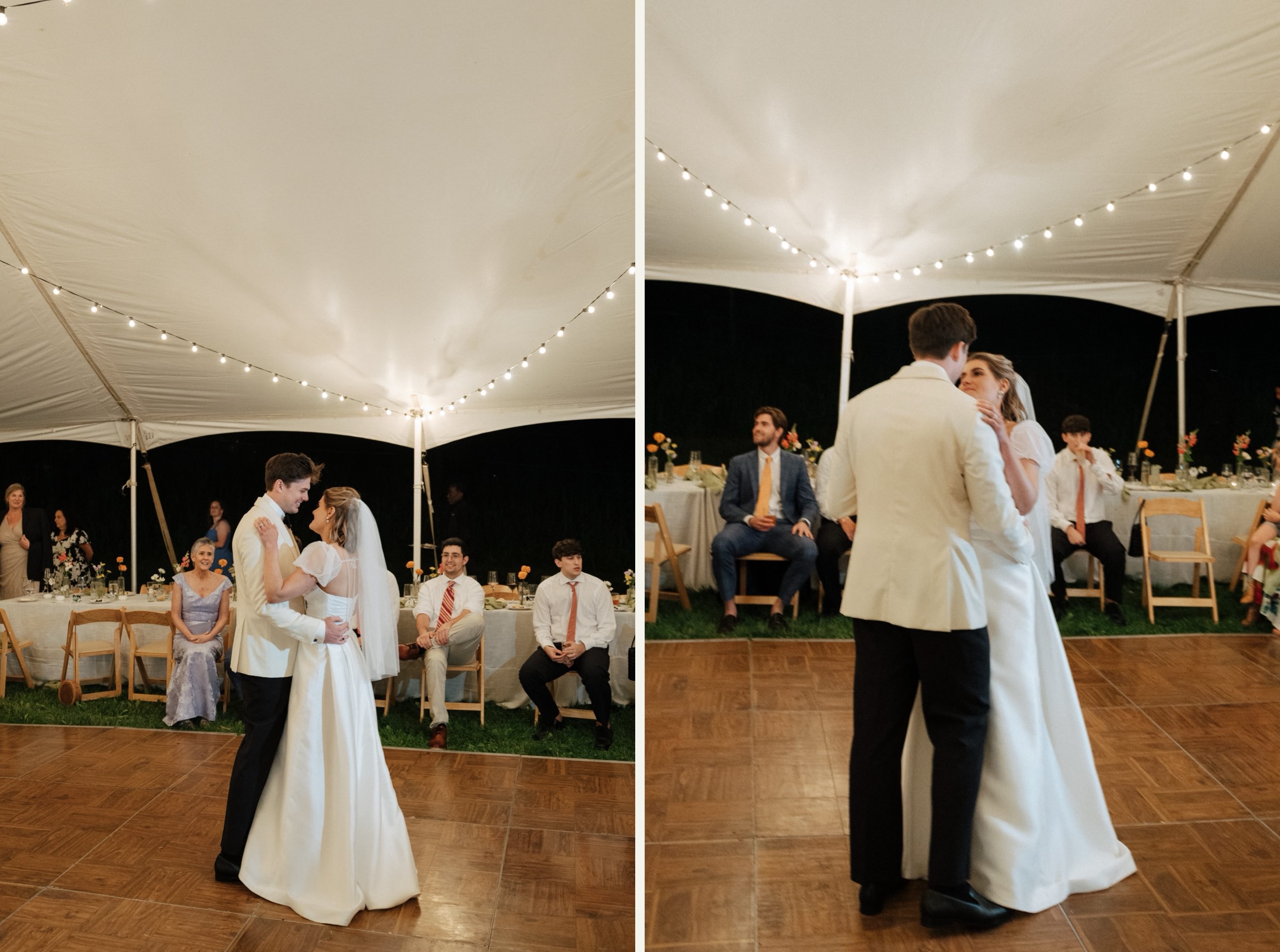 first dance under tented wedding in asheville