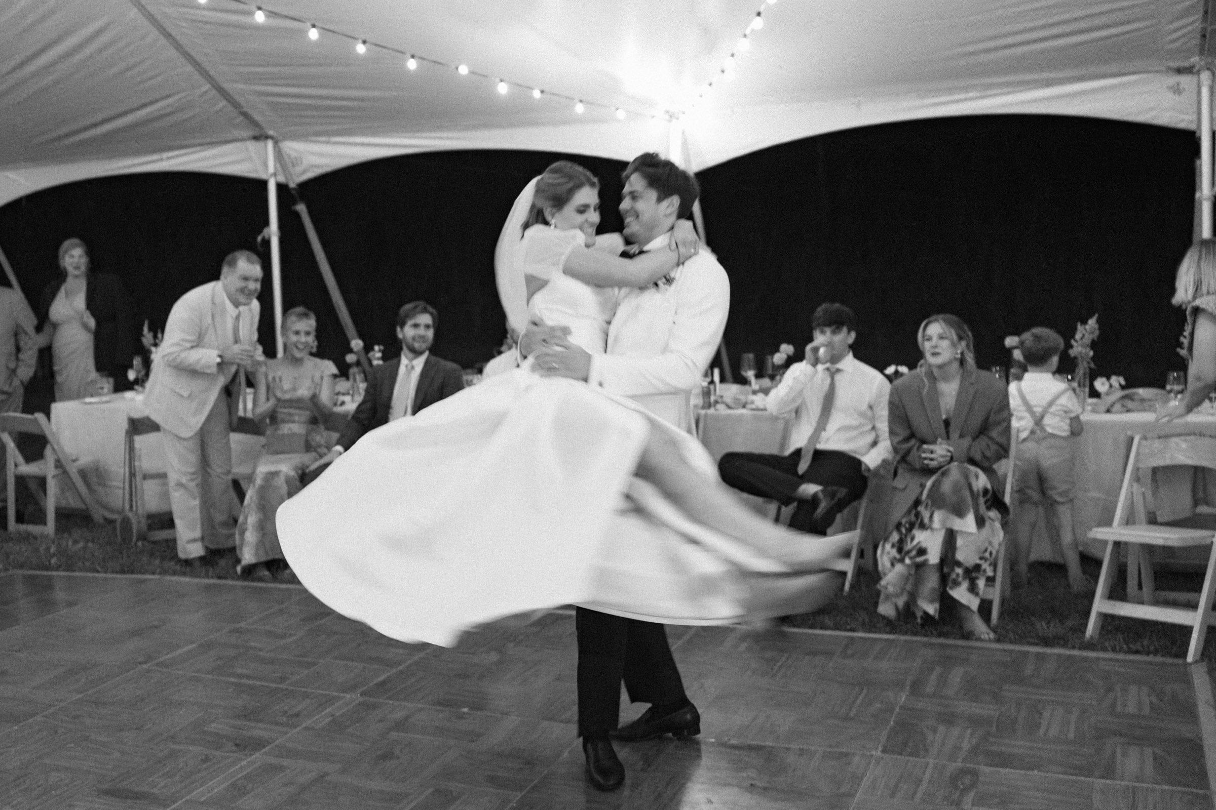 first dance under tented wedding in asheville